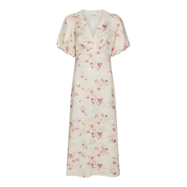 Illana sateen print dress creme