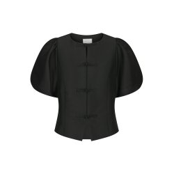 Anela mandarin dull satin blouse black