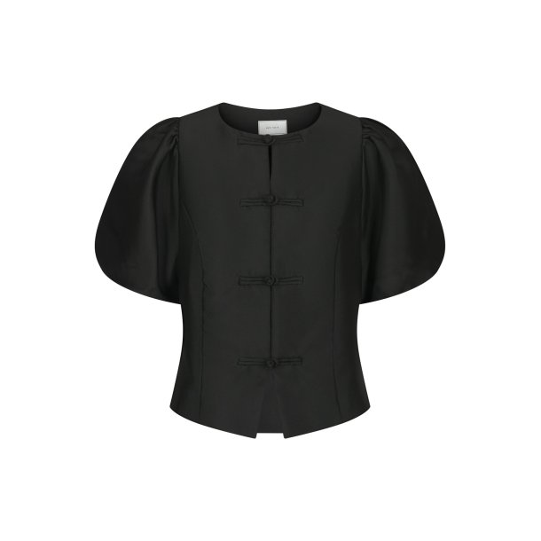 Anela mandarin dull satin blouse black