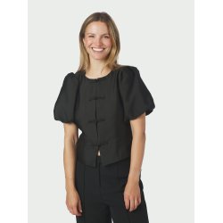 Anela mandarin dull satin blouse black