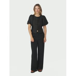 Anela mandarin dull satin blouse black
