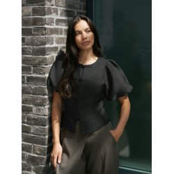 Anela mandarin dull satin blouse black