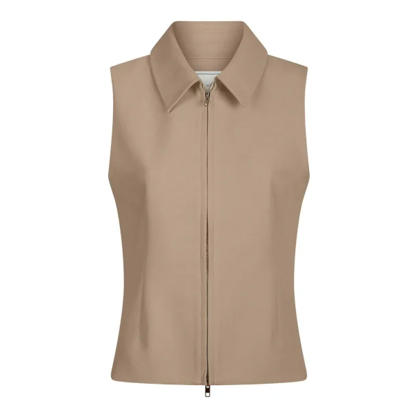 Annabella structure waistcoat dark taupe