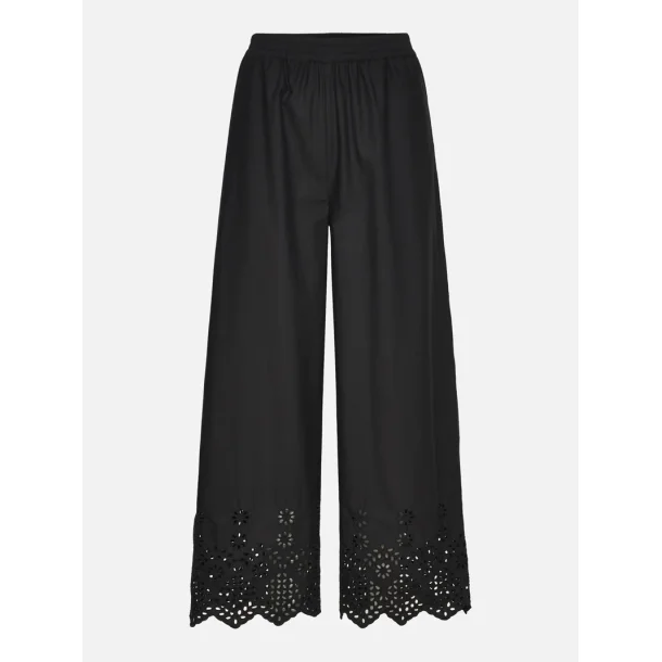 Athena cotton trousers w emb black
