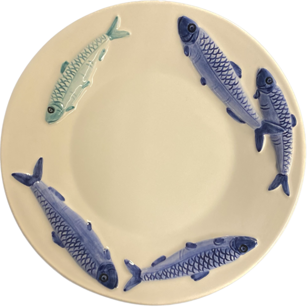 Fisk tallerken 5 fisk �23 cm bl�/lysebl� 