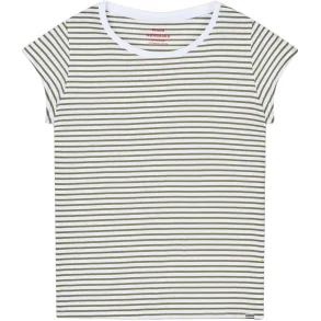 Organic jersey stripe teasy tee four leaf/white