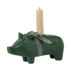 Pig candle holder medium dark green