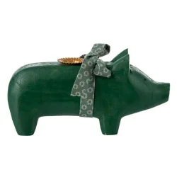 Pig candle holder medium dark green