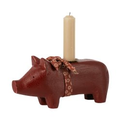 Pig candle holder medium red 