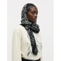 Soft wool self scarf paisley black