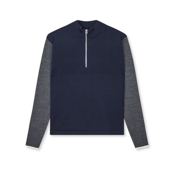 Wool klemens zip knit parisian night/charcoal 